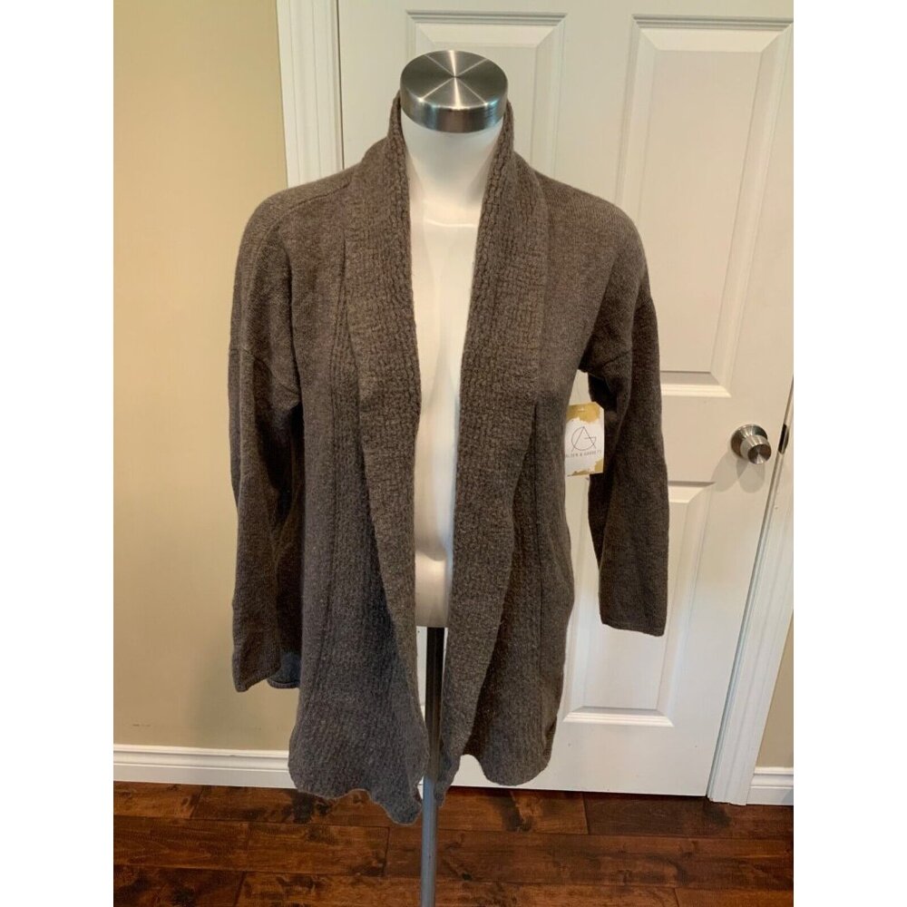 Eileen Fisher Brown Wool Blend Open Front Cardigan W/ Pockets, Size Medium
